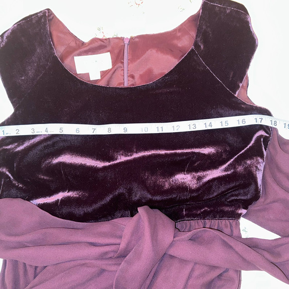 VINTAGE 80's/90's  ELIZABETH WAYMAN PURPLE SILK VELVET DRESS W/ SASH - Picture 7 of 10